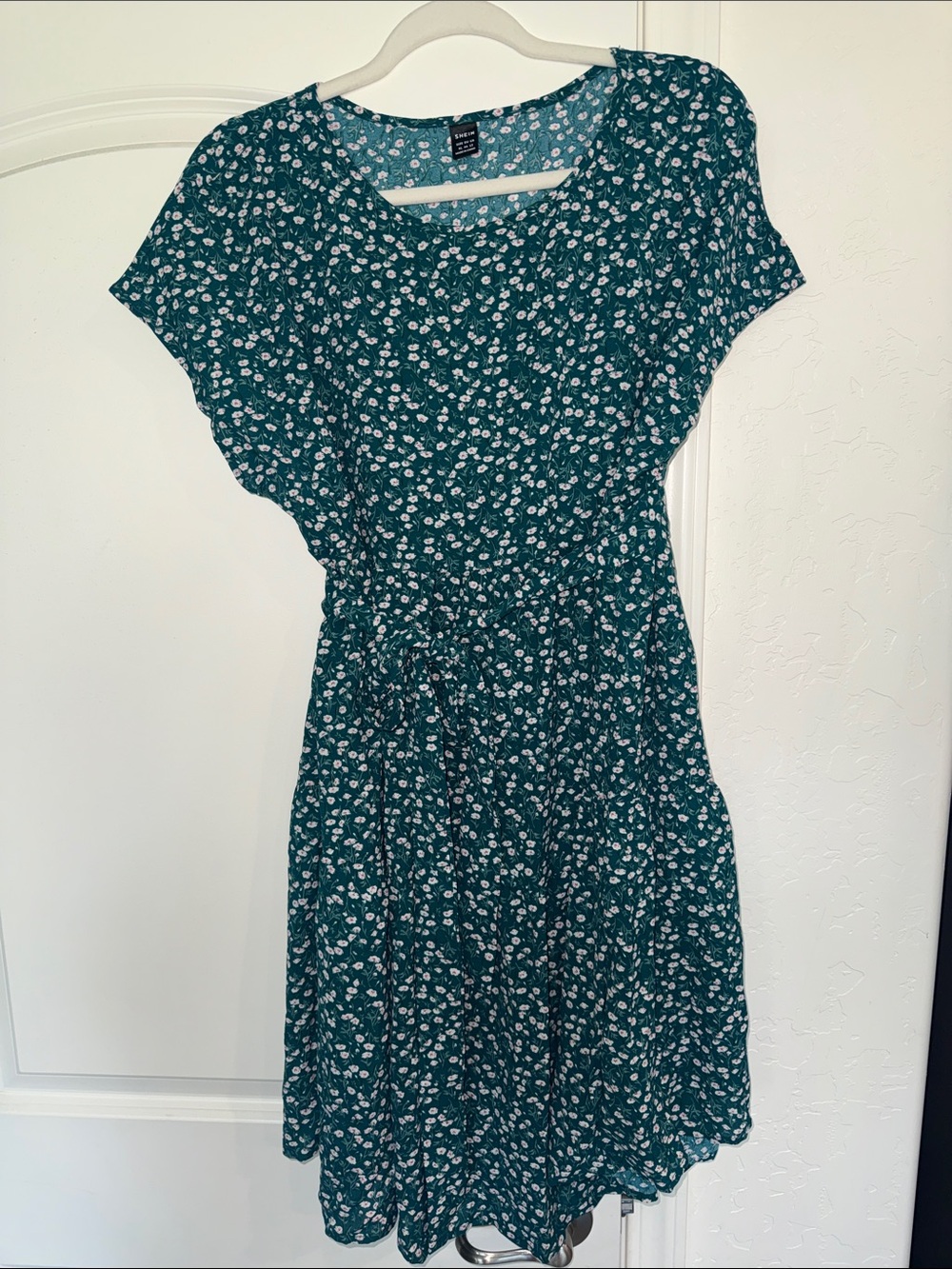 Teal Floral Short Sleeve Dress